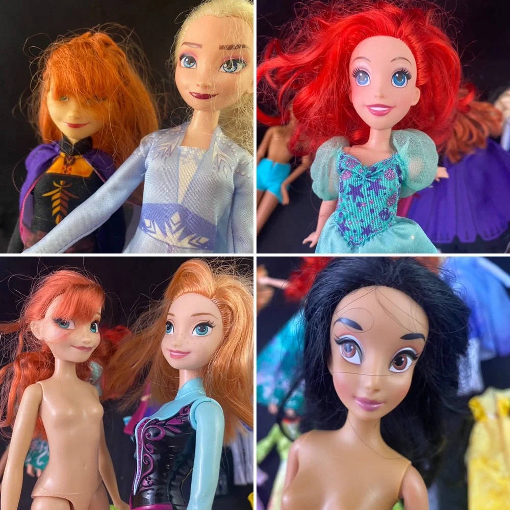 Disney Princess Dolls Dresses Mixed LOT Frozen Elsa Ariel Jasmine etc Needs TLC